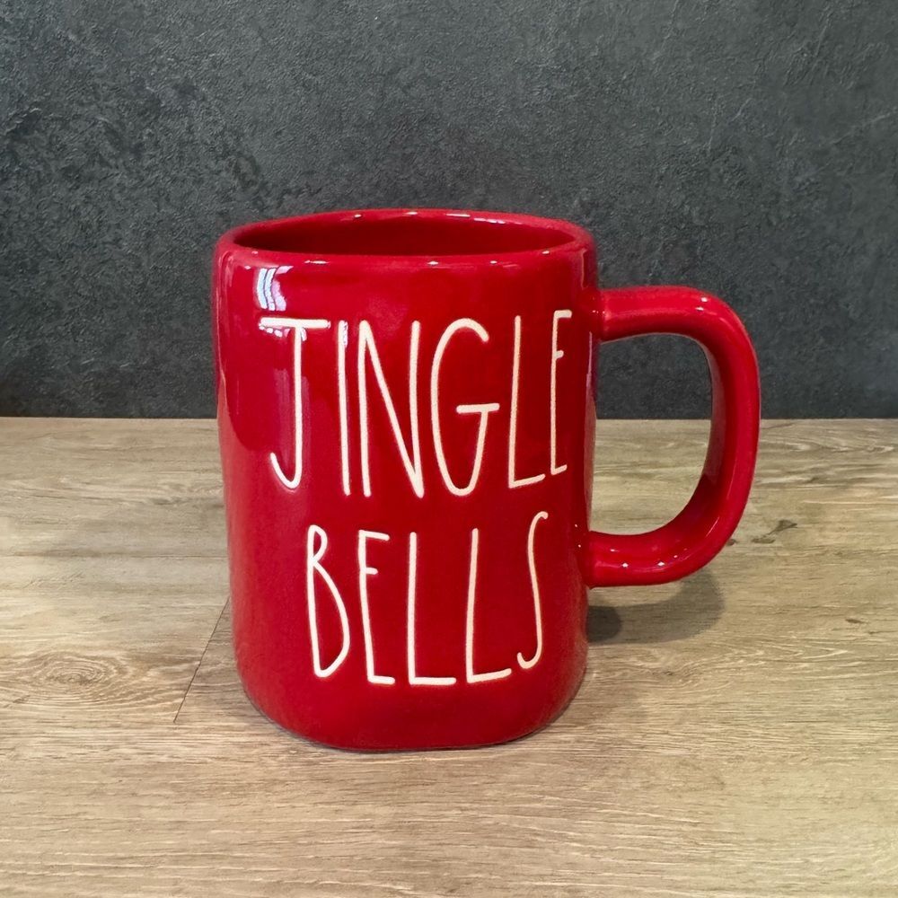 Red Rae Dunn “Jingle Bells” Mug with Santa Hat Topper - Picture 2 of 7